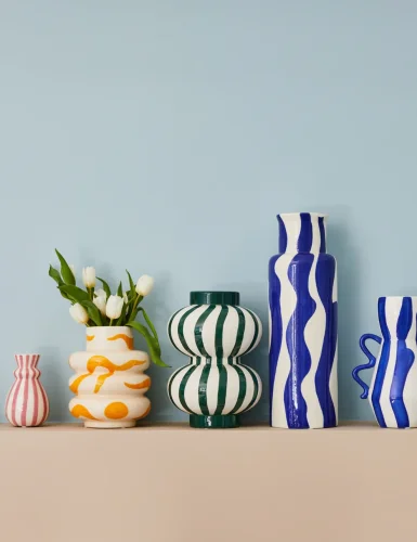 White and green striped bubble vase