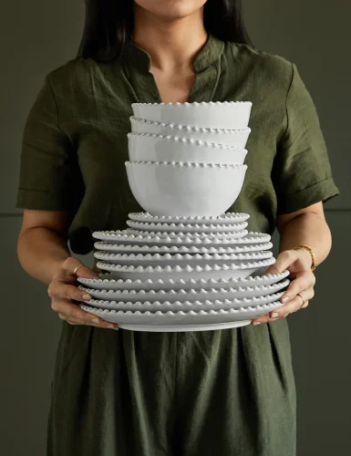White pearl stoneware salad plate
