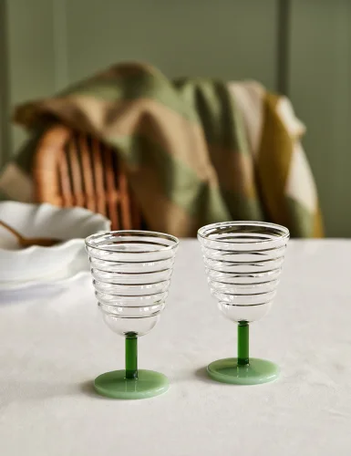 2 green cell glass cups