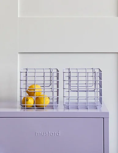 Mustard storage cabinet - three-piece metal basket - purple