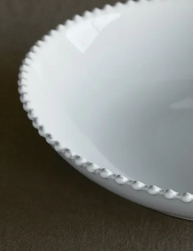 White pearl stone pottery round dinner plate