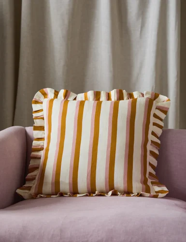 Entertainment La Bouche large cushion with stripes ocher & blush