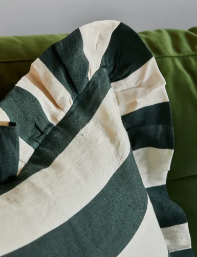 Amuse La Bouche Forest Green & Ivory Paisley Striped Cushion