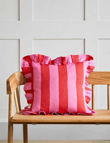 Amuse La Bouche; Cherry and purple with lace edging stripe cushion