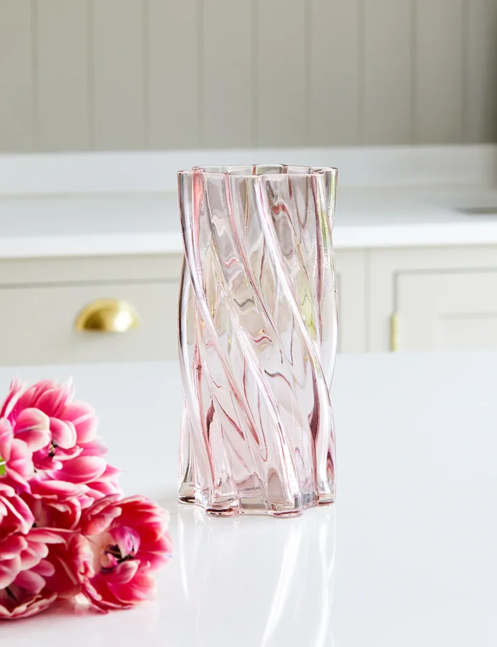 Pink twisted glass vase