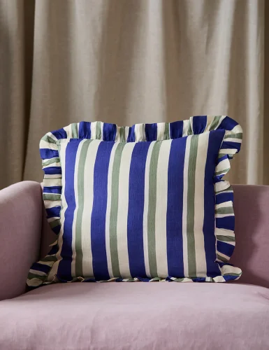 Entertainment La Bouche large striped cushion in cobalt and marine green