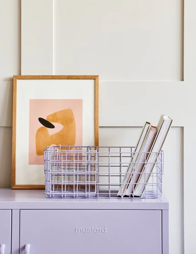 Mustard storage cabinet - three-piece metal basket - purple