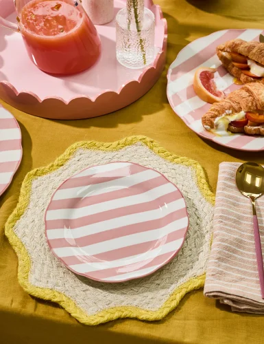 Pink striped florentine side plate