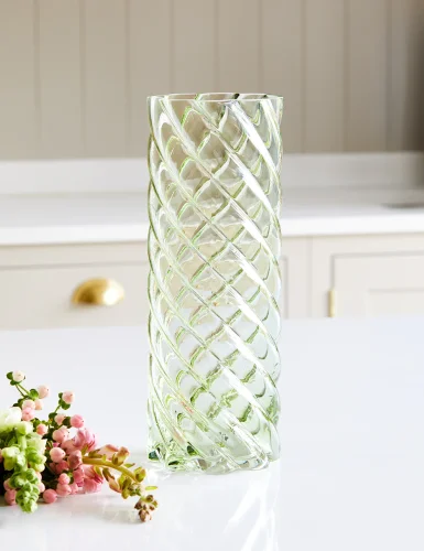 Green twisted glass vase