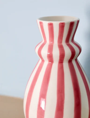 White and pink striped vase