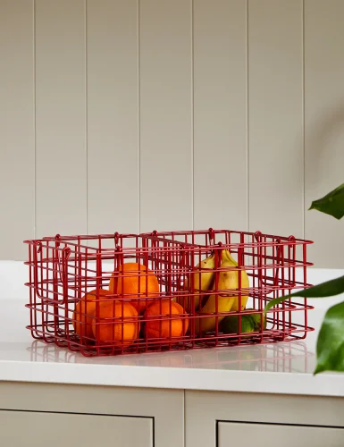 Mustard-colored three-piece metal basket - poppy red