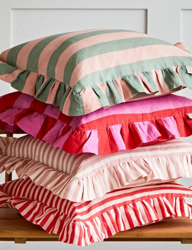 Amuse La Bouche; Cherry and purple with lace edging stripe cushion