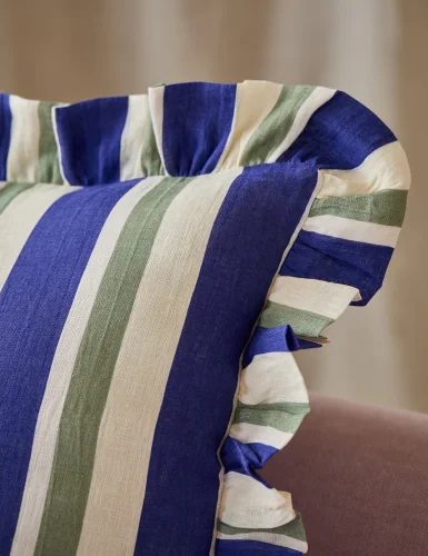 Entertainment La Bouche large striped cushion in cobalt and marine green