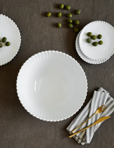 White pearl stone pottery dining bowl