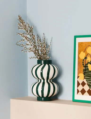 White and green striped bubble vase