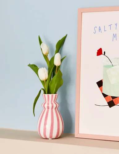 White and pink striped vase