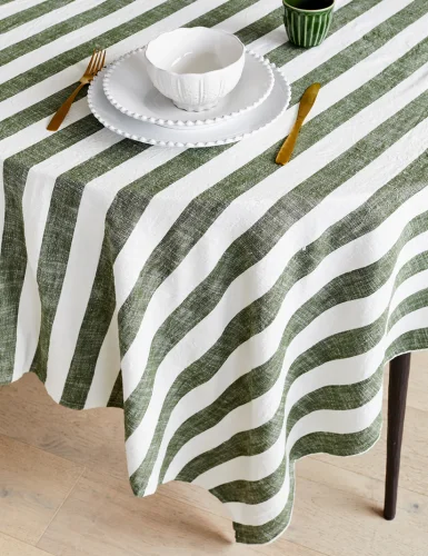 Olive stripe organic cotton tablecloth
