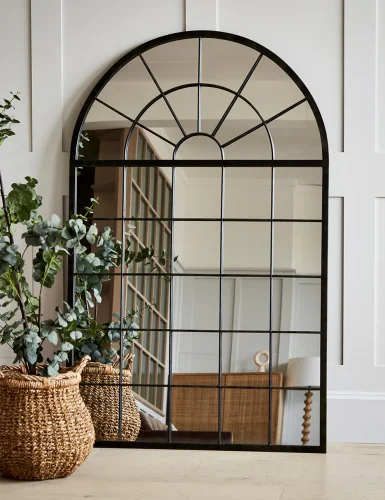 Holmesworth large black arched checkered mirror
