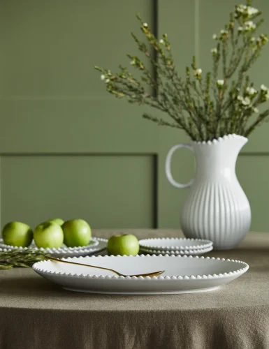 White pearl stone pottery oval tray