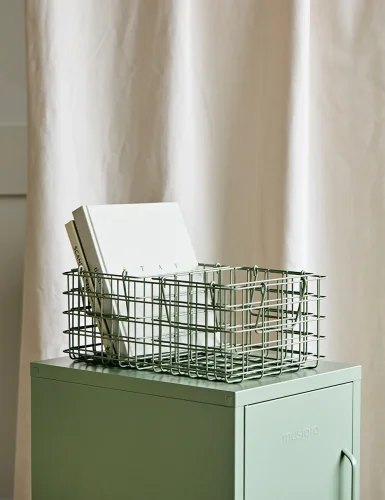 Mustard-colored three-piece metal basket - sage color