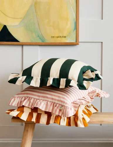 Amuse La Bouche Orange and Ivory Lotus Leaf Edge Stripe Pillow