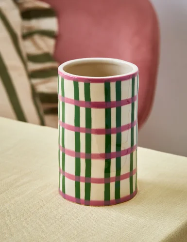 Pink green plaid vase