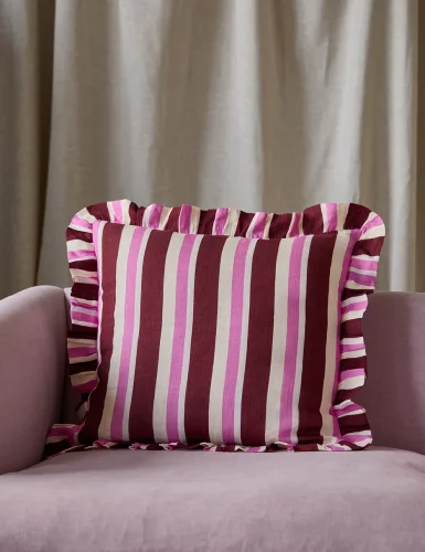 Entertainment La Bouche large striped Burgundy and Cerise Cushion