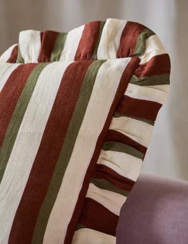 Entertainment La Bouche large striped cinnamon and olive cushion