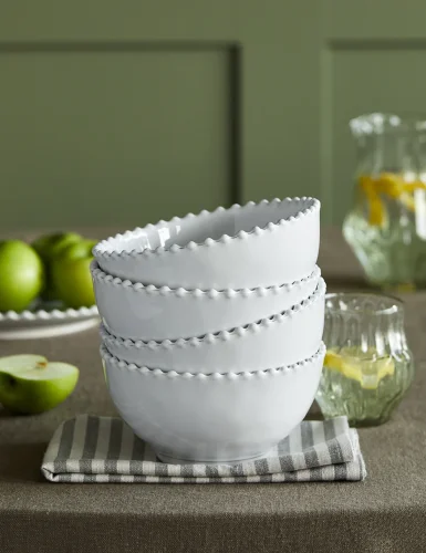 White pearl stone pottery oatmeal bowl