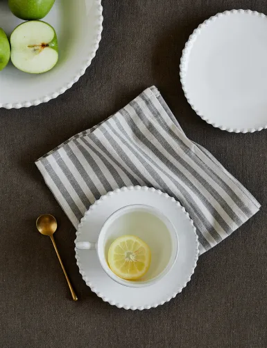 White pearl stone pottery cup and plate