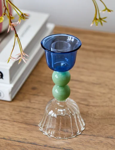 Blue and green glass candleholder