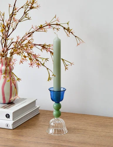Blue and green glass candleholder