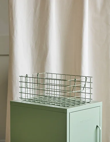 Mustard-colored three-piece metal basket - sage color