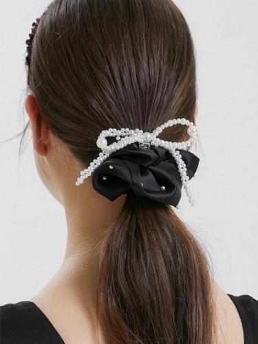 Pearl Ribbon Stone Accent Scrunchie