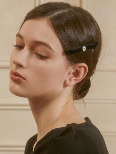 Velvet Crystal Flat Ribbon Side Hair Clip