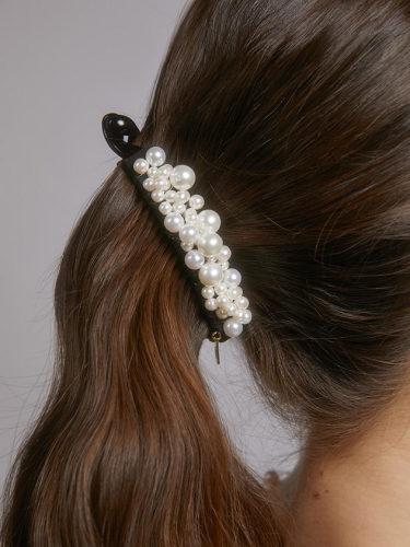 Mixed Pearl Artisanal Weave Banana Hair Pin
