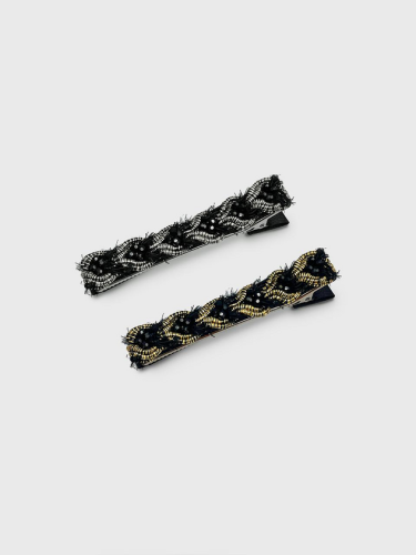 Metal Crystal Beaded Slim Hair Clip