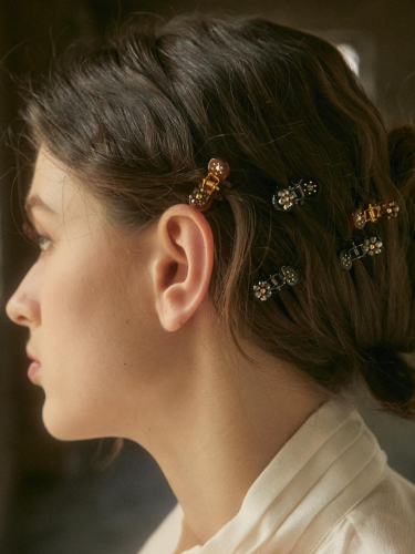 Flower Crystal Beaded Mini Hair Clip