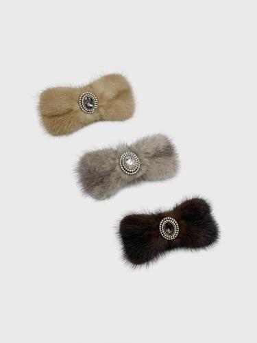 Fur Crystal Ribbon Hair Clip