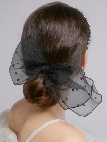 Heart Embroidered Sheer Ribbon Scrunchie