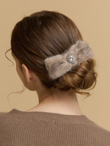 Fur Crystal Ribbon Hair Clip
