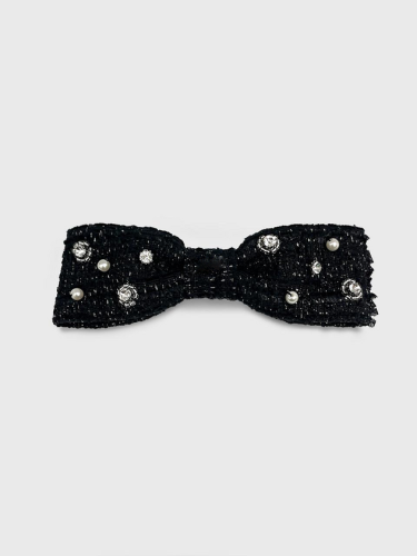 Twinkle Tweed Pearl Crystal Ribbon Pin