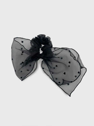Heart Embroidered Sheer Ribbon Scrunchie