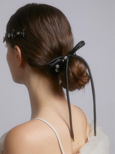 Sheer Pearl Ribbon Hair Scrunchie