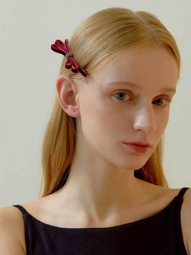 Crystal Point Velvet Ribbon Automatic Hair Pin