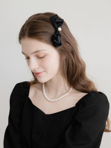 Pearl Double Ribbon Layered Hair Clip