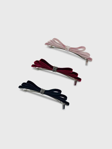 Crystal Point Velvet Ribbon Automatic Hair Pin