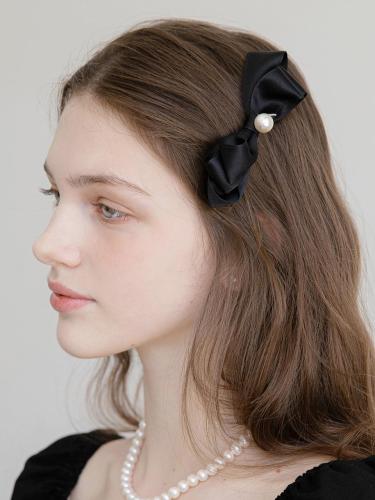 Pearl Double Ribbon Layered Hair Clip