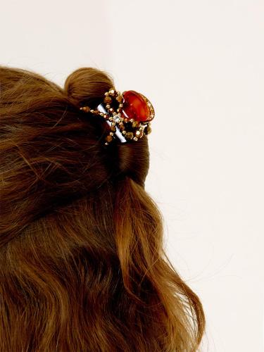 Ribbon Beaded Crystal Hair Clip