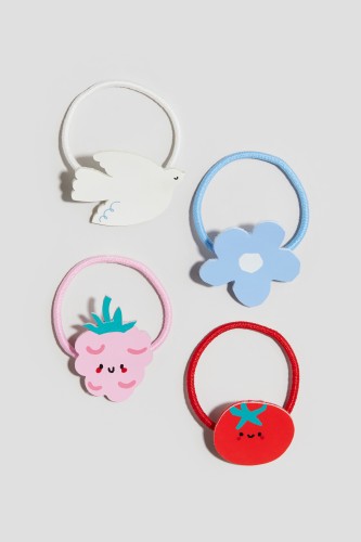 Set van 4 haarelastieken met applicatie(Rood/blauw)